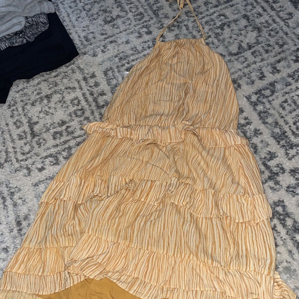 ‼️NWT‼️ Lulus Downright Darling Mustard Yellow Ruffled Halter Mini Dress - Picture 2 of 3